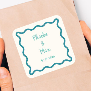 Adesivo Quadrado Casamento de Borda Wavy Whimsical Brold Escrita Ma