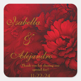 Adesivo Quadrado Casamento de Borgonha e Floral Vermelho