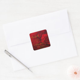 Adesivo Quadrado Casamento de Borgonha e Floral Vermelho