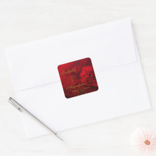 Adesivo Quadrado Casamento de Borgonha e Floral Vermelho
