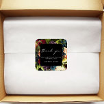 Adesivo Quadrado Casamento de Borgonha Floral Negra<br><div class="desc">#zazzlemade</div>