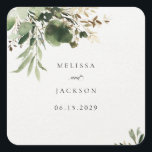 Adesivo Quadrado Casamento de Branches Verdes<br><div class="desc">Green Branches e Design de núpcias cremosos - Perfeito para todos que amam verde pelo tema principal do seu casamento</div>