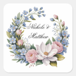 Adesivo Quadrado Casamento de Buquê Floral Romântico