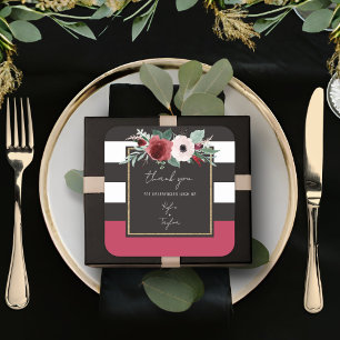 Adesivo Quadrado Casamento de Casais de Stripe Negra Floral Magenta