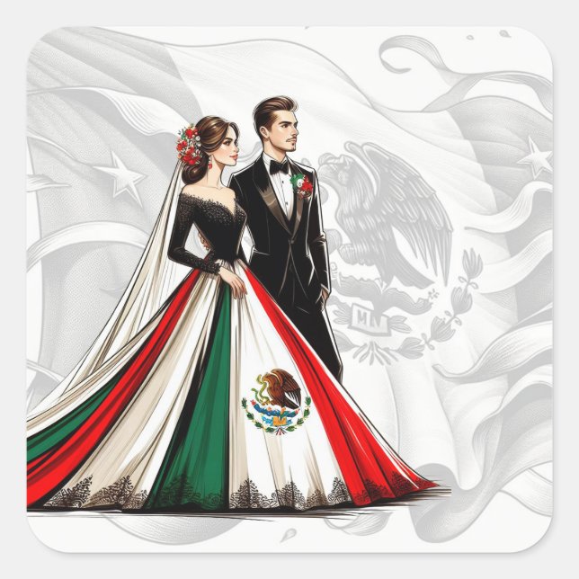 Adesivo Quadrado Casamento de Casal do México (Frente)