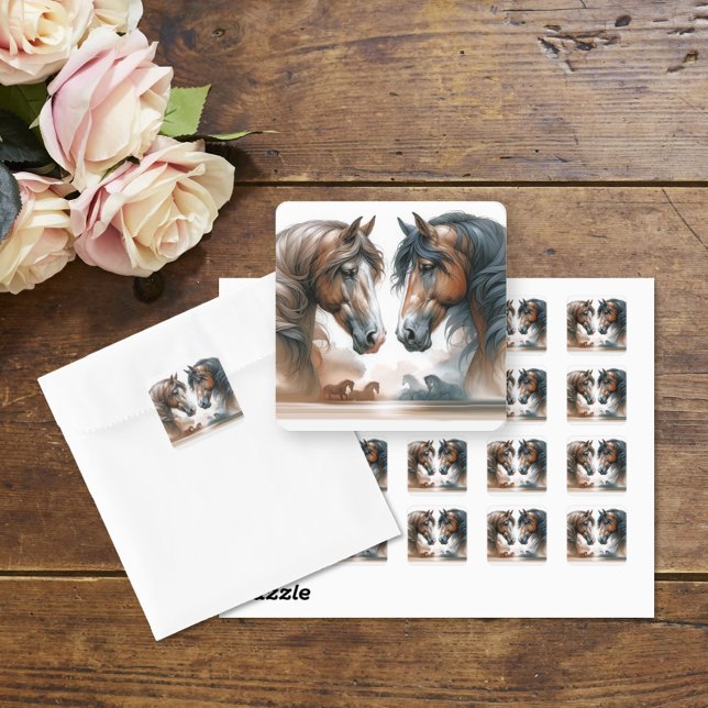 Adesivo Quadrado Casamento de Cavalos Castanhos (Criador carregado)