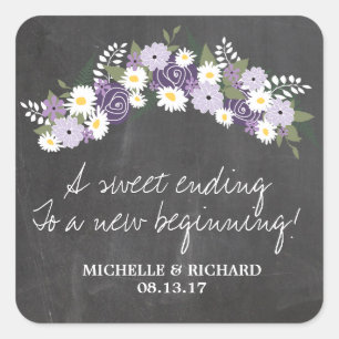 Adesivo Quadrado Casamento de Chalkboard Floral Wreath
