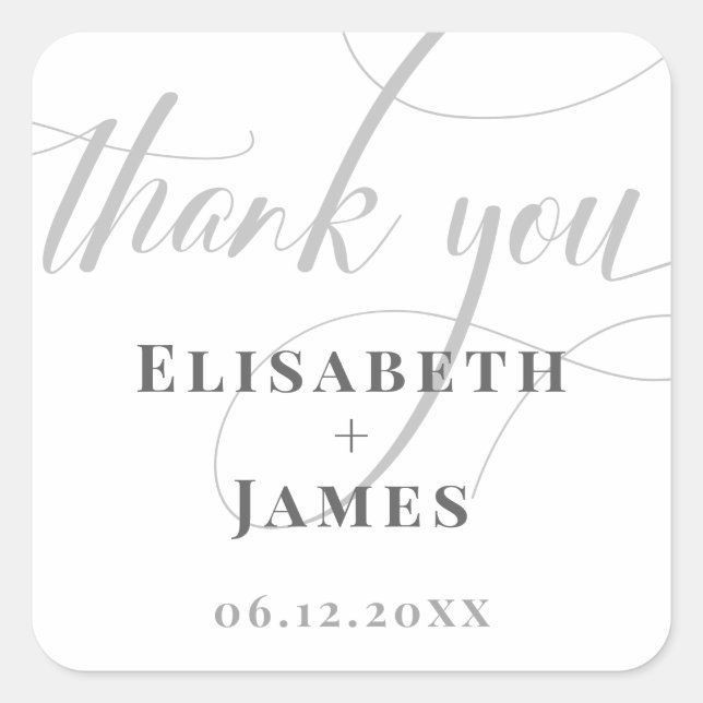 Adesivo Quadrado Casamento de Chic com Caligrafia e Branco minimali (Frente)