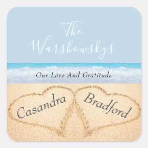 Adesivo Quadrado Casamento de Chic Dusty Blue Beach 2 Corações em A