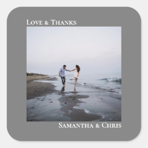 Adesivo Quadrado Casamento de Cinzas e Obrigados de Foto Minimalist