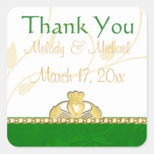 Adesivo Quadrado Casamento De Claddagh Irlandês Obrigado Stickers