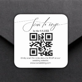 Adesivo Quadrado casamento de código rsvp qr de escrita manual eleg