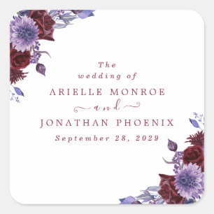 Adesivo Quadrado Casamento de Cor Floral Púrpura e Branca