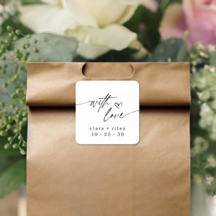 Adesivo Quadrado Casamento de Coração de Script Elegante Moderno WI