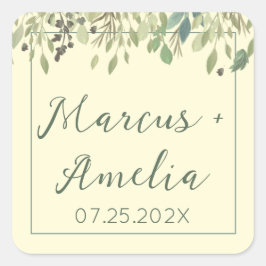 Adesivo Quadrado Casamento de Creme Moderno e Eucalyptus