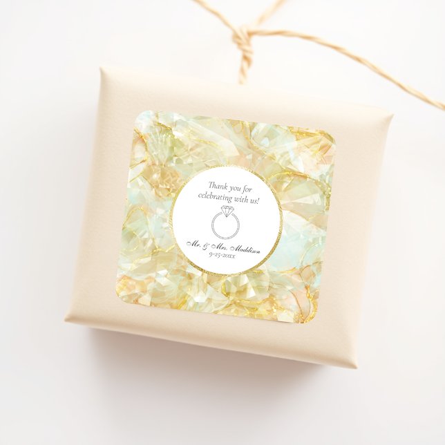 Adesivo Quadrado Casamento de Cristal Burst de Champagne (Criador carregado)