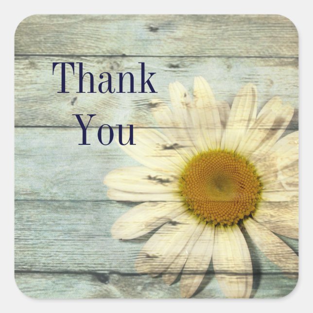 Adesivo Quadrado casamento de daisy country com madeira azul pastel (Frente)