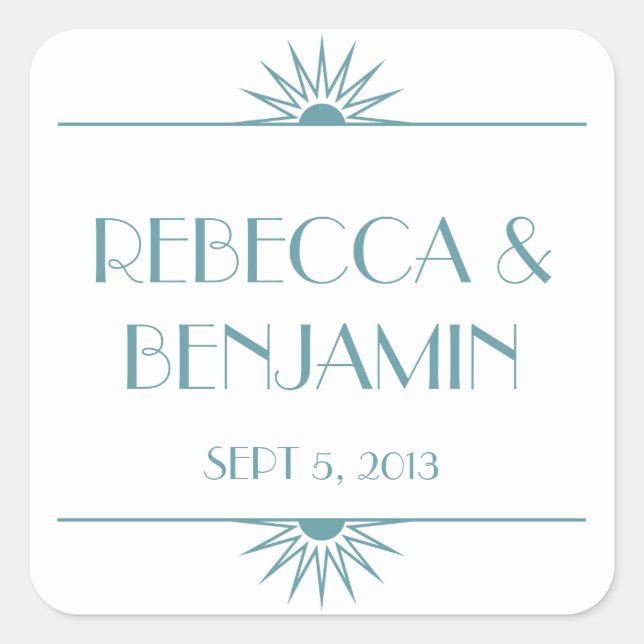 Adesivo Quadrado Casamento de deco de arte geométrica azul de jazz (Frente)