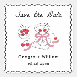 Adesivo Quadrado Casamento de Desenho de Mão Moderno e Whimsical