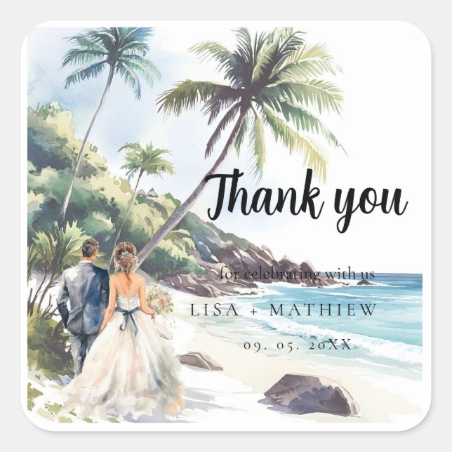 Adesivo Quadrado Casamento de Destino de Verão Minimalista (Frente)