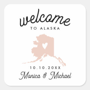 Adesivo Quadrado Casamento de Destino do Mapa de Estado do ALASKA -