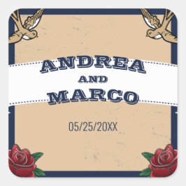 Adesivo Quadrado Casamento de Destino Gótico Rockabilly Tattoo