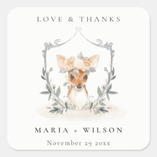 Adesivo Quadrado Casamento de Dusky Deer Floral Crest