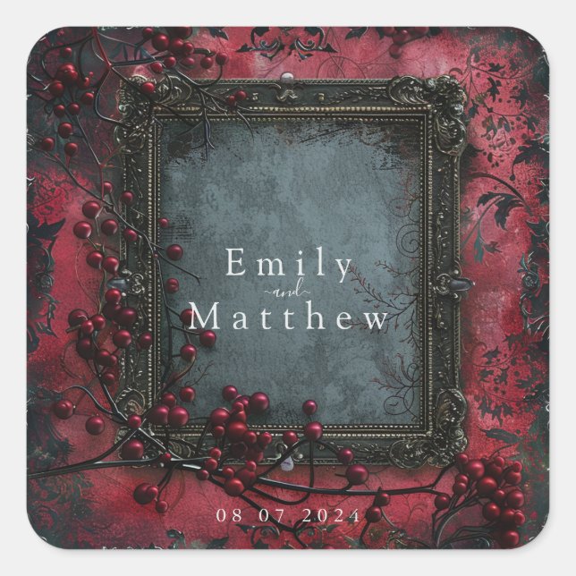 Adesivo Quadrado Casamento de Elegância Gótica Vitoriana (Frente)