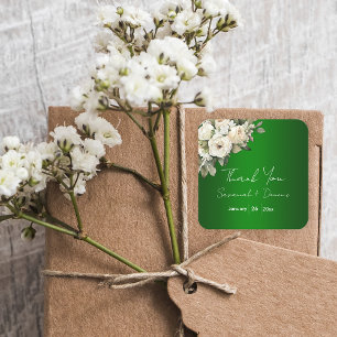 Adesivo Quadrado Casamento de Emerald Green Romance e Rosas Brancas