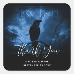 Adesivo Quadrado Casamento de estilo gótico escuro com corvo preto 