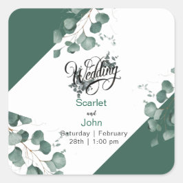 Adesivo Quadrado Casamento de eucalipto verde com cor aquosa modern