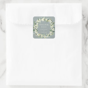 Adesivo Quadrado Casamento de Eucalyptus Verde Obrigado