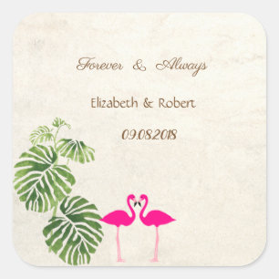 Adesivo Quadrado Casamento de Flamingos Tropicais