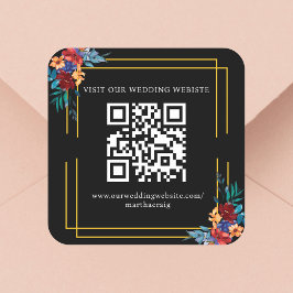 Adesivo Quadrado Casamento de Flor de Fiesta Mexicano Código QR Pre