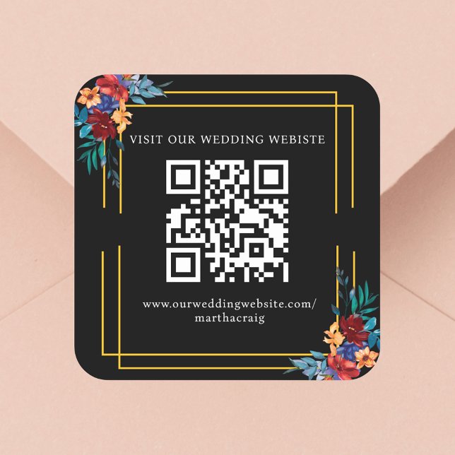 Adesivo Quadrado Casamento de Flor de Fiesta Mexicano Código QR Pre (Criador carregado)