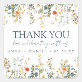 Adesivo Quadrado Casamento De Flor Selvagem Obrigado Pau Quadrado