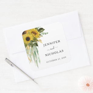 Adesivo Quadrado Casamento de Floral Sunflower Elegante