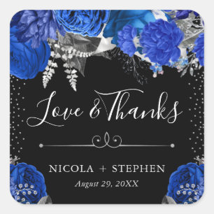 Adesivo Quadrado Casamento de Flores Azul e Prata em Aquarela