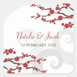 Adesivo Quadrado Casamento de flores de cerejeira de Red Sakura