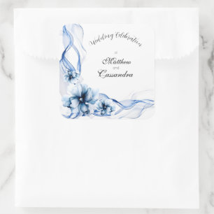 Adesivo Quadrado Casamento de Flores de Marinho Azul Elegante Dusty