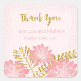 Adesivo Quadrado Casamento de Flores Douradas e Rosa Esbranquiçada 