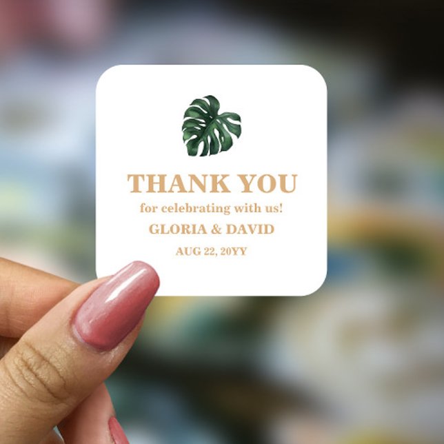 Adesivo Quadrado Casamento de Folha de Palma Tropical (Criador carregado)