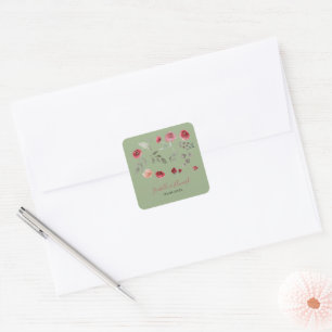 Adesivo Quadrado Casamento de folhas de eucalipto floral burgundy m