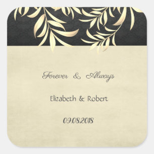 Adesivo Quadrado Casamento de Folhas de Ouro Falso Elegante Vintage