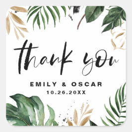 Adesivo Quadrado Casamento De Folhas Tropicais Rusitc Gold Foil Obr