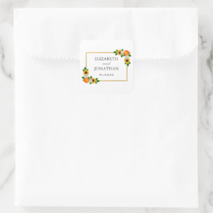 Adesivo Quadrado Casamento de Frame Dourado Floral