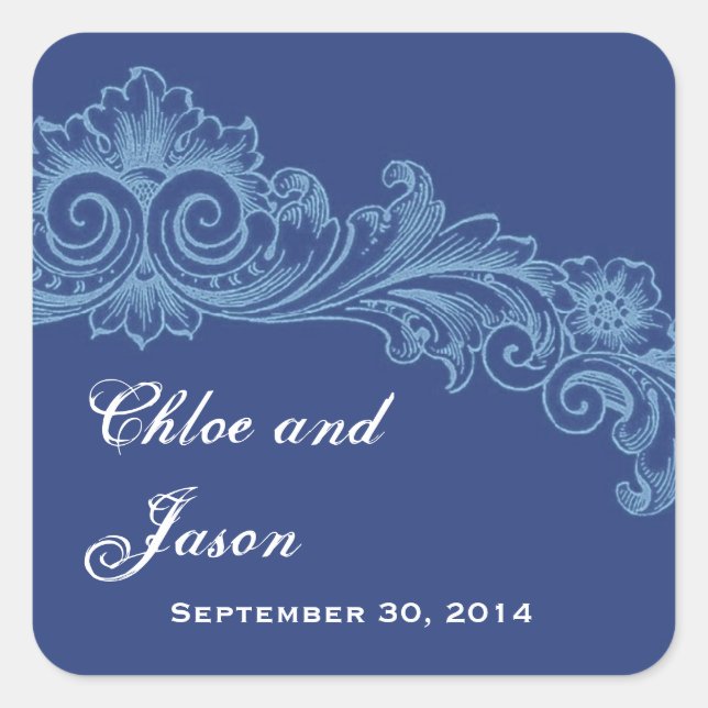 Adesivo Quadrado Casamento de Francês e Azul-Bebê (Frente)