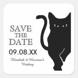Adesivo Quadrado Casamento de Gato Negro Salvar a Data