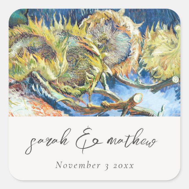 Adesivo Quadrado Casamento de Girassol Amarelo Amarelo-Russo com Sc (Frente)