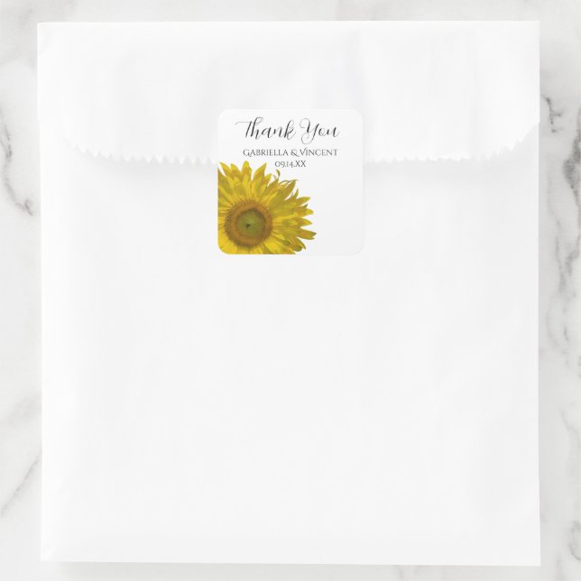 Adesivo Quadrado Casamento De Girassol Obrigado A Favorecer Etiquet (Bolsa)